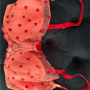 Adore Me Red and Pink Heart Mesh Bra